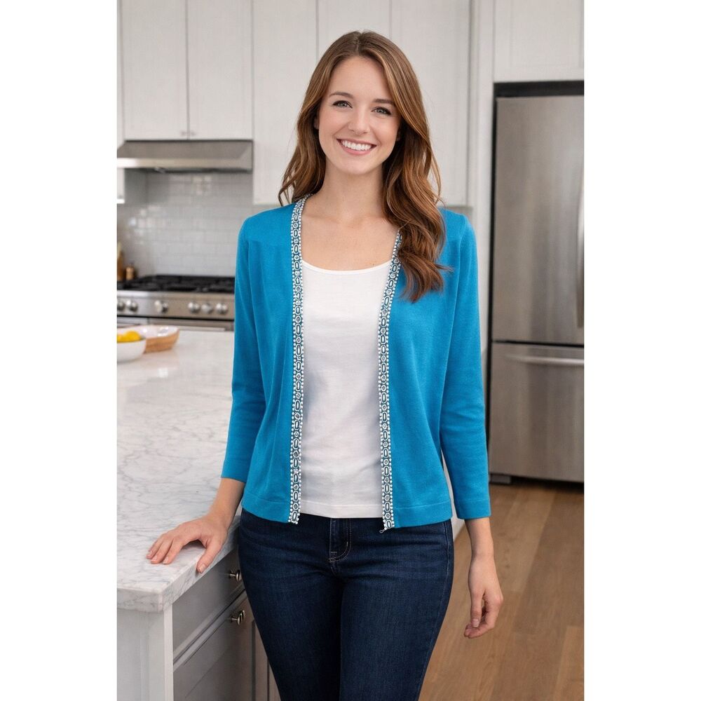 Karen Kane Turquoise Beaded Cardigan Sweater Jacket Size Small